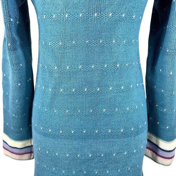 Mai-Anju Open Cardigan Sweater Women's XS/Small* Blue Tan Shawl Neck Cottage VTG - Picture 9 of 10